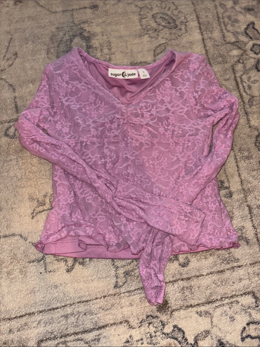Sugar & Jade Girls' Long Sleeve Lace Top in Lavender